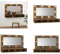 vidaXL Armoire de toilette avec LED Chêne fumé 90x31,5x62 cm - Armoire de toilette - Armoire de toilette murale - Miroir cosmétique