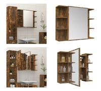 vidaXL Armoire de toilette Chêne fumé 80x20,5x64 cm Bois composite - Armoire de toilette - Armoire de toilette - Armoire de salle de bain avec miroir