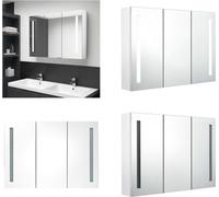 vidaXL Armoire de toilette LED 89x14x62 cm Blanc brillant - Armoire de salle de bain - Armoire de toilette - Armoire à miroir