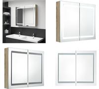 vidaXL Armoire de toilette LED aspect chêne 80x12x68 cm - Armoire de salle de bain - Armoire de toilette - Armoire miroir