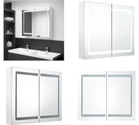 vidaXL Armoire de toilette LED Blanc brillant 80x12x68 cm - Armoire de salle de bain - Armoire de toilette - Armoire à miroir