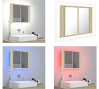vidaXL Armoire de toilette LED Chêne Sonoma 60x12x45 cm Acrylique - Armoire de toilette LED - Armoire de toilette LED - Armoire de toilette LED pour salle de bain - Armoires de toilette LED pour salle
