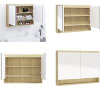vidaXL Armoire de toilette pour salle de bain 80x15x60 cm MDF blanc et aspect chêne - Armoire de toilette - Armoire à miroir - Armoire de salle de bain