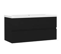 vidaXL Armoire d'Évier avec Lavabo Intégré, Meuble d'Évier avec Rangement, Armoire de Lavabo de Toilette Salle de Bain, Noir Bois d'Ingénierie