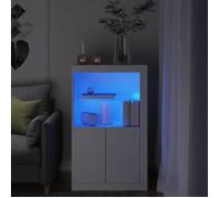 vidaXL Armoire Latérale avec Éclairage LED, Meuble de Rangement avec Étagère en Verre, Buffet de Salon Intérieur, Moderne, Blanc Bois d'Ingénierie
