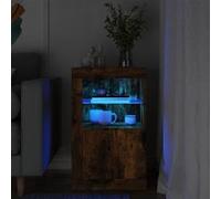 vidaXL Armoire Latérale avec Lumières LED, Meuble de Rangement avec Étagère en Verre, Buffet de Salon Intérieur, Moderne, Chêne Fumé Bois d'Ingénierie