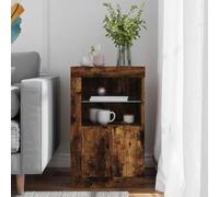 vidaXL Armoire latérale 836638 - lumières LED, étagère en verre - Chêne fumé, bois d'ingénierie