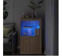 vidaXL Armoire Latérale avec Lumières LED, Meuble de Rangement avec Étagère en Verre, Buffet de Salon Intérieur, Moderne, Chêne Sonoma