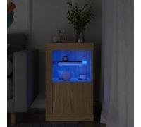 vidaXL Armoire Latérale avec Lumières LED, Meuble de Rangement avec Étagère en Verre, Buffet de Salon Intérieur, Moderne, Chêne Sonoma