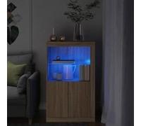 vidaXL Armoire Latérale avec Lumières LED, Meuble de Rangement avec Étagère en Verre, Buffet de Salon Intérieur, Moderne, Chêne Sonoma