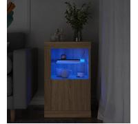 vidaXL Armoire Latérale avec Lumières LED, Meuble de Rangement avec Étagère en Verre, Buffet de Salon Intérieur, Moderne, Chêne Sonoma