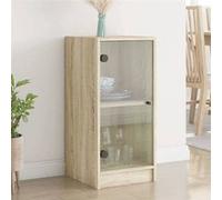 vidaXL Armoire latérale 836401 – Portes en verre, 35x37x75,5 cm – Chêne Sonoma
