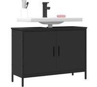 vidaXL Armoire Lavabo de Salle de Bain, Meuble d'Évier avec Rangement, Armoire sous Vasque Toilette, Moderne, Noir Bois 842451 Noir G