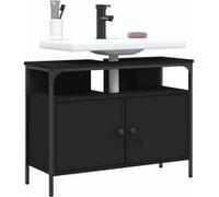 vidaXL Armoire Lavabo de Salle de Bain, Placard sous Vasque avec Porte, Meuble de Rangement, Organisateur de Toilette Intérieur, Noir