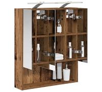 vidaXL Armoire Miroir de Salle de Bain Bois ancien 60 x 14.5 x 70 cm, Agencement Moderne de Salle de Bain, Cabinet Murale, Miroir Réfléchissant, Étagères Réglables, Rangement en Bois