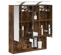 vidaXL Armoire Miroir de Salle de Bain Chêne fumé 60 x 14.5 x 70 cm, Agencement Moderne de Salle de Bain, Cabinet Murale, Miroir Réfléchissant, Étagères Réglables, Rangement en Bois
