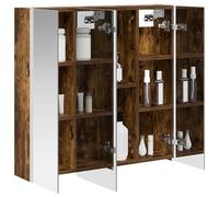 vidaXL Armoire Miroir de Salle de Bain Chêne fumé 73.5 x 15.5 x 70 cm, Armoire de salle de bain élégante, miroir mural, rangement moderne, éclairage réglable, gain de place