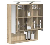 vidaXL Armoire Miroir de Salle de Bain Chêne Sonoma 60 x 14.5 x 70 cm, Agencement Moderne de Salle de Bain, Cabinet Murale, Miroir Réfléchissant, Étagères Réglables, Rangement en Bois