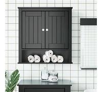 vidaXL Armoire Murale de Salle de Bain, Placard avec 2 Portes et 3 Étagères Suspendu, Meuble de Rangement Toilette, Moderne, Noir Bois Massif Noir G