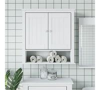 vidaXL Armoire Murale de Salle de Bain, Placard avec 2 Portes et 3 Étagères Suspendu, Meuble de Rangement Toilette, Moderne, Blanc Bois Massif Blanc G