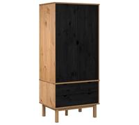vidaXL Armoire OTTA Noir 76,5 x 53 x 172 cm Bois de pin Massif, Meuble de Rangement, Moderne et Classique, pour Salon, Chambre, résistant à l'eau, Beaucoup d'espace de Stockage