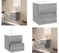 vidaXL Armoire pour lavabo avec vasque encastrée Gris Sonoma Matériau dérivé du bois - Armoire pour lavabo avec vasque - Armoire inférieure pour lavabo - Sous-armoire pour lavabo
