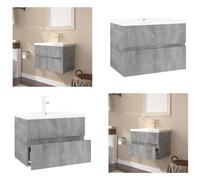 vidaXL Armoire pour lavabo avec vasque encastrée Gris Sonoma Matériau dérivé du bois - Armoire pour lavabo avec vasque - Armoire inférieure pour lavabo - Sous-armoire pour lavabo