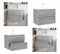 vidaXL Armoire pour lavabo avec vasque encastrée Gris Sonoma Matériau dérivé du bois - Armoire pour lavabo avec vasque - Armoire inférieure pour lavabo - Sous-armoire pour lavabo