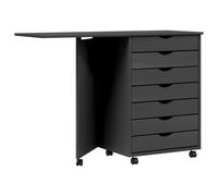 Armoire roulante avec bureau MOSS gris bois de pin solide