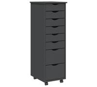 vidaXL Armoire roulante avec tiroirs MOSS gris bois de pin solide, commode, armoire à tiroirs, armoire de rangement bureau, classeur