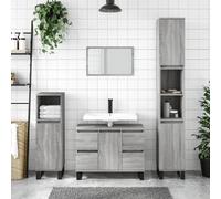 vidaXL Armoire de Salle de Bain, Colonne avec 2 Compartiments et Étagère, Meuble de Rangement avec Pieds Toilette, Moderne, Sonoma Gris Bois d'Ingénierie