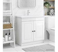 vidaXL Armoire sous évier de salle de bain Blanc brillant 890068