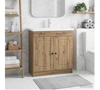 vidaXL Armoire sous évier de Salle de Bain Chêne Artisanal, Rangement de Salle de Bain, Meuble Moderne, Espace généreux, Cabinet sous évier, Organisateur Malin
