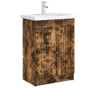 vidaXL Armoire sous évier de Salle de Bain Chêne fumé, Meuble de Salle de Bain Moderne, Rangement Pratique, Bois Ingénieré, Design Minimaliste et Fonctionnel