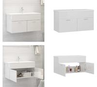 vidaXL Armoire sous lavabo avec vasque encastrée Blanc brillant - Armoire sous lavabo Avec lavabo - Armoires sous lavabo Avec lavabo - Armoire sous lavabo - Armoires sous lavabo