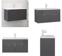 vidaXL Armoire sous lavabo avec vasque encastrée Gris brillant - Armoire sous lavabo Avec lavabo - Armoires sous lavabo Avec lavabo - Armoire sous lavabo - Armoires sous lavabo