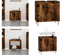 vidaXL Armoire sous lavabo chêne fumé 58x33x60 cm Bois composite - Armoire sous lavabo - Armoire sous lavabo - Armoire de salle de bain