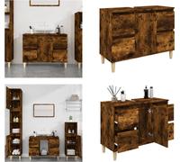 vidaXL Armoire sous lavabo chêne fumé 80x33x60 cm Bois composite - Armoire sous lavabo - Armoire sous lavabo - Armoire de salle de bain - Armoire sous lavabo