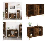 vidaXL Armoire sous lavabo chêne fumé 80x33x60 cm Bois composite - Armoire sous lavabo - Armoire sous lavabo - Armoire de salle de bain - Armoire sous lavabo