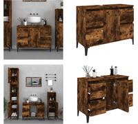 vidaXL Armoire sous lavabo chêne fumé 80x33x60 cm Bois composite - Armoire sous lavabo - Armoire sous lavabo - Armoire de salle de bain - Armoire sous lavabo