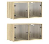 vidaXL Armoires Murales Portes Vitrées 2 pcs, Meubles de Rangement Suspendus avec Compartiment, Organisateurs de Maison Salon Intérieur, Moderne, Chêne Sonoma