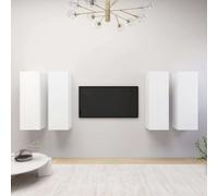 vidaXL Armoires TV 4 pcs. Blanc 30,5x30x90 cm Bois composite - Armoire TV - Armoires TV - Armoire TV suspendue - Armoires TV suspendues