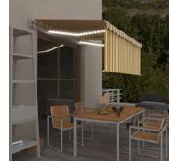 vidaXL Auvent automatique capteur de vent et LED 3x2,5m Jaune et blanc