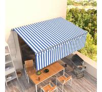 vidaXL Auvent manuel rétractable avec store 4,5x3 m Bleu et blanc