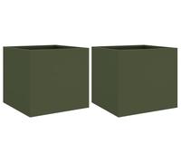 vidaXL Bac à plantes 2 pièces Vert olive 32x30x29 cm Acier