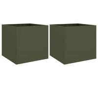 vidaXL Bac à plantes 2 pcs. Vert olive 49x47x46 cm Acier