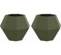 vidaXL Jardinière 2 pcs Vert Olive 50 x 50 x 40 cm Acier, Bac à Fleurs extérieur, Support Robuste pour Plantes, décor de Jardin, Pot rectangulaire en Acier