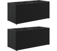 vidaXL Bac à plantes avec 2 pots 2 pots noir 72x30x32 cm Poly rotin