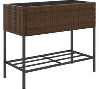 vidaXL Bac à plantes avec étagère Marron Poly rotin