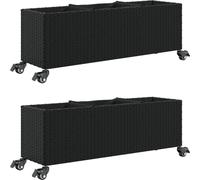 vidaXL Bac à plantes avec roulettes 2 pcs. noir 107x32x38 cm Poly rotin